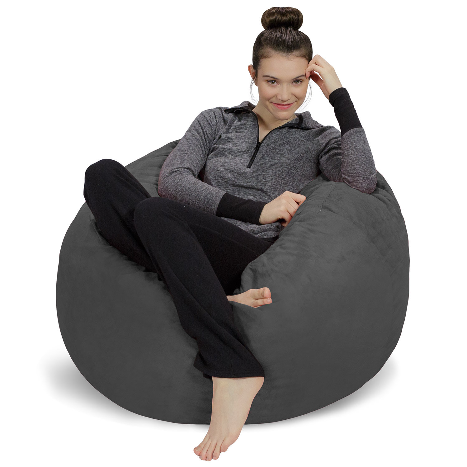Bean Bag Chair 3 ft Shredded Foam Filled Round Pouf Chair Plush Ultra Soft Memory Foam Filled Bean Bag Chair with MicroSuede Cover Stuffed Foam